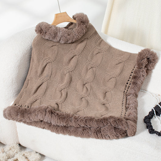 Poncho Suéter Grueso Trenzado con Cuello Alto - Image 18