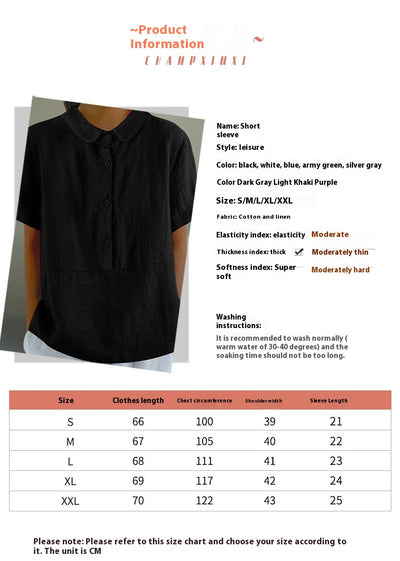 Blusa Casual de Algodón y Lino en Colores Sólidos para Mujer - Image 15
