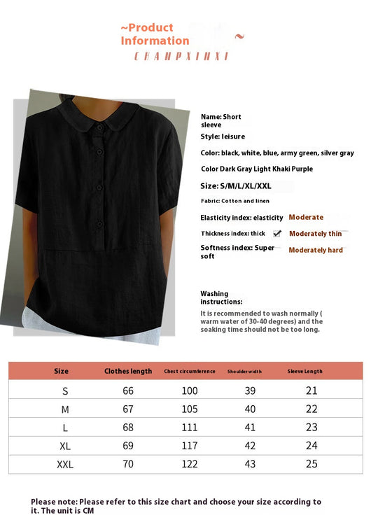 Blusa Casual de Algodón y Lino en Colores Sólidos para Mujer - Image 15
