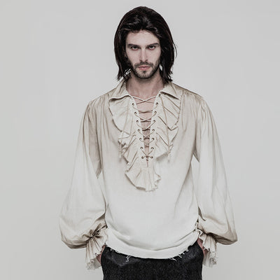 Camisa Steampunk Vintage Hombre Manga Larga Desgastada