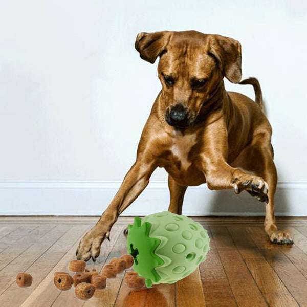 Light green strawberry-shaped pet chew toy with a darker green top, designed to dispense treats for dogs and cats. - Image 3