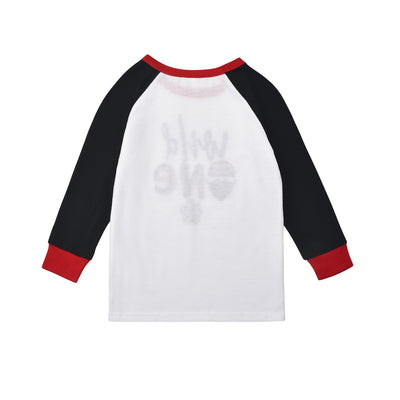 White long-sleeve pajama top with "wild one" graphic and red and black plaid pants. - Image 5