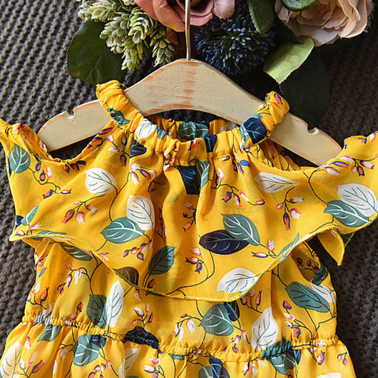 Vestido Infantil Bohemio Gasa Hojas Sin Mangas - Image 6