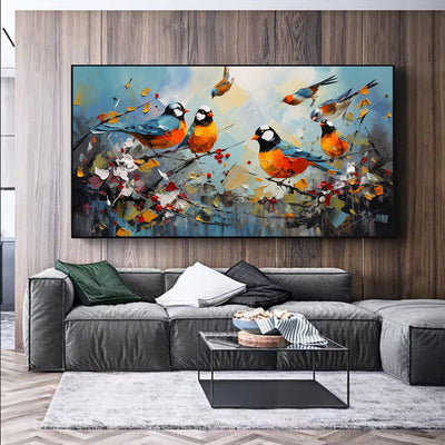 Cuadro Abstracto Moderno Pájaro Urraca Pintado a Mano - Arte Kawaii para Sala de Estar