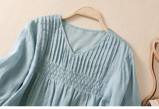 Blusa Suelta de Algodón y Lino con Cuello V - Image 40