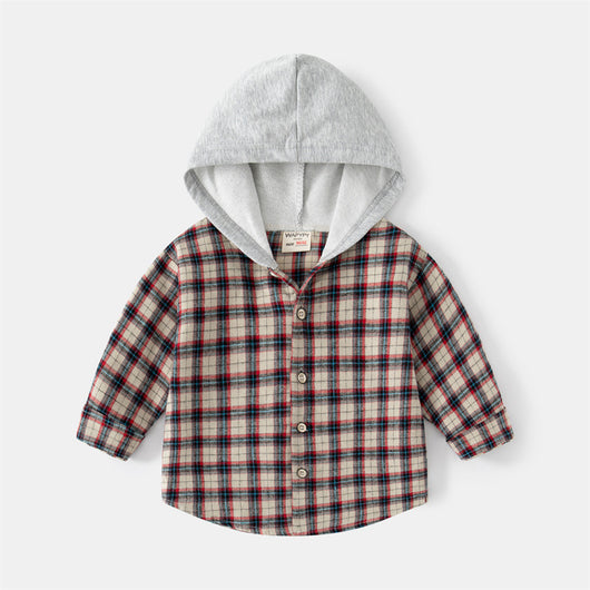 Camisa Infantil Coreana a Cuadros con Capucha - Manga Larga Trendy - Image 3