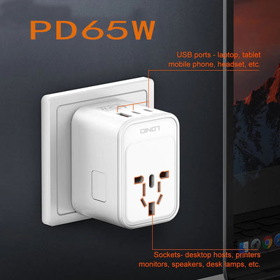 Cargador Rápido GaN 65W con Adaptador de Viaje Internacional - Image 3