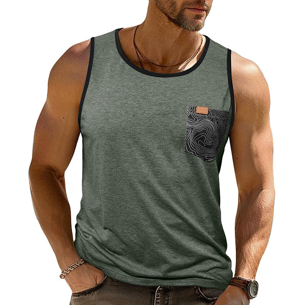 Camiseta Deportiva Suelta sin Mangas con Bolsillos y Estampado