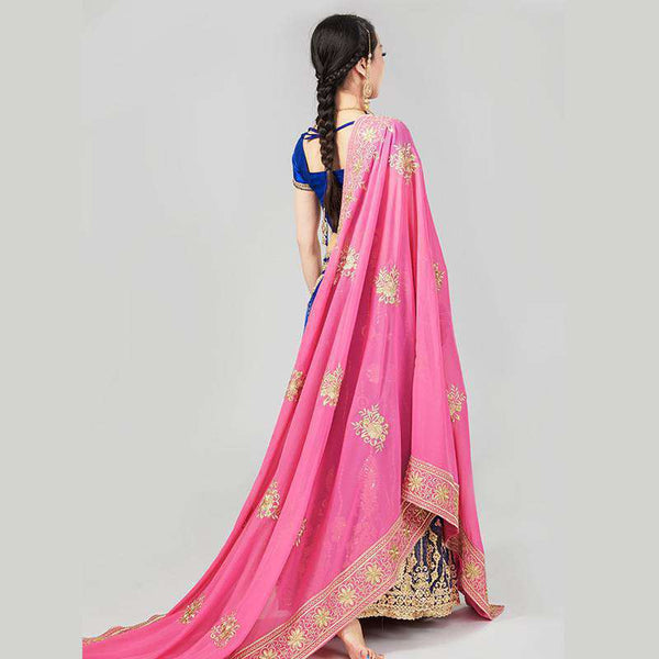 Indian Georgette Sari Scarf with Mesh Embroidery - Exotic Dubada Style