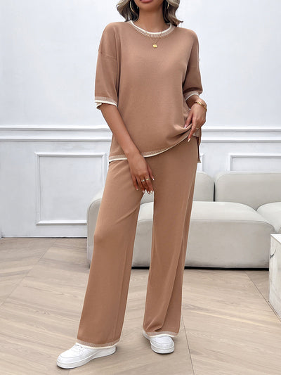 Conjunto de 2 Piezas: Blusa Suelta de Punto con Contraste + Pantalón - Image 31