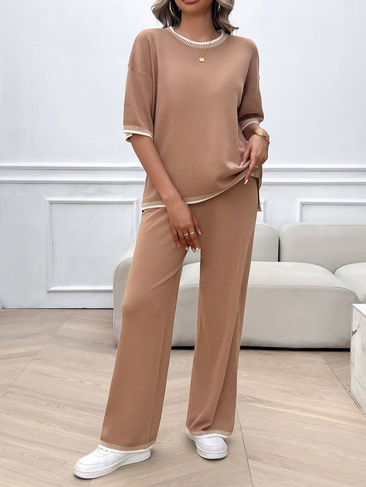 Conjunto de 2 Piezas: Blusa Suelta de Punto con Contraste + Pantalón - Image 31