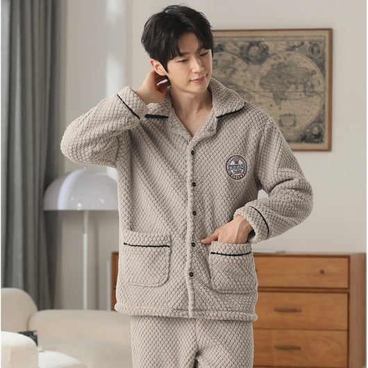 Pijama de Franela para Hombre con Solapa - Abrigo Cardigan Otoño e Invierno - Image 16