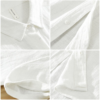 Camisa de Lino y Algodón Transpirable con Solapa de Manga Corta - Image 3