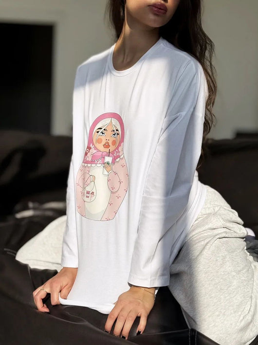 Blusa Suelta Estampada de Manga Larga para Mujer - Image 18