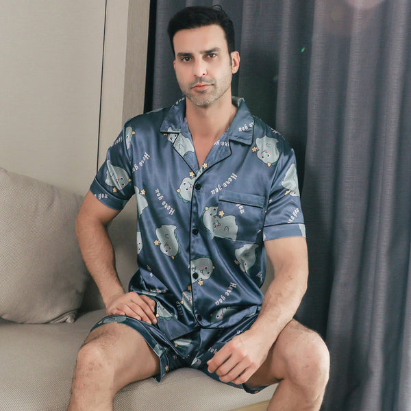 Pijama Corto de Seda de Hielo para Hombre - Versátil para Casa y Salida - Image 6