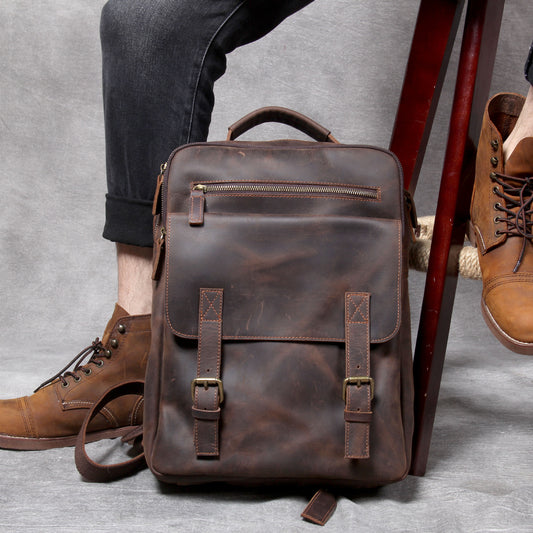 Mochila de Cuero Genuino Estilo Retro - Bolsa de Viaje Artesanal Piel Vacuno Primera Capa - Image 2