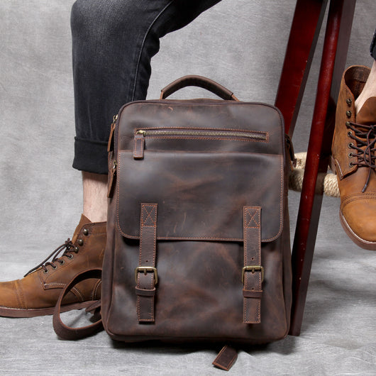 Mochila de Cuero Genuino Estilo Retro - Bolsa de Viaje Artesanal Piel Vacuno Primera Capa - Image 2