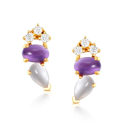 Aretes de Plata 925 Chapados en Oro 9K con Gota Geométrica y Piedra de Color - Image 7