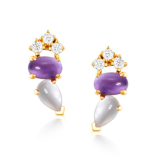 Aretes de Plata 925 Chapados en Oro 9K con Gota Geométrica y Piedra de Color - Image 7