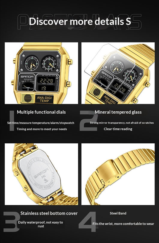 Reloj Deportivo Retro Cuadrado para Hombre con Medidor de Temperatura y Resistencia al Agua - Image 10