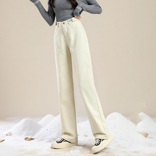 Jeans Casual de Cintura Alta Plus Size con Forro de Velvet
