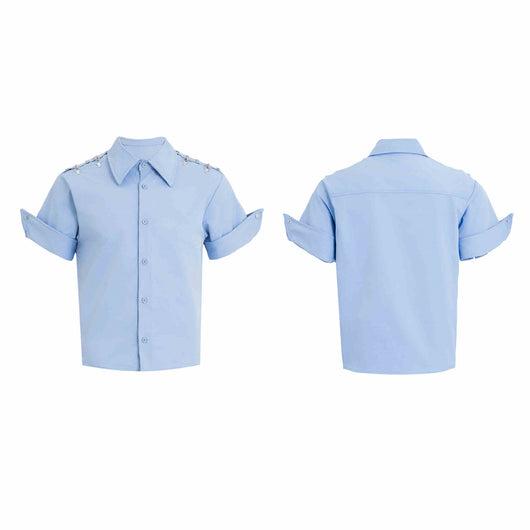 Camisa Suelta con Hebilla Metálica Deconstruida - Cardigan de Manga Corta Color Sólido - Image 16