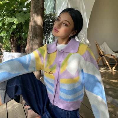 Chaqueta Tejida para Mujer con Bordado de Letras y Óleo Colorido - Image 8