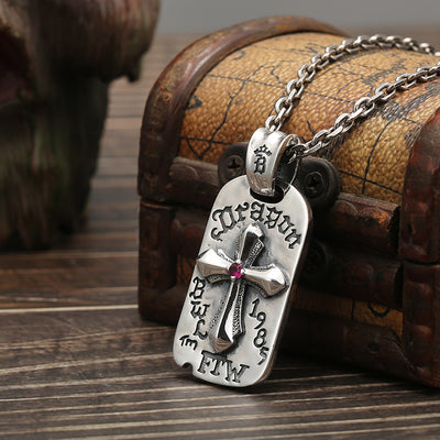Collar Cruz de Plata Tailandesa 925 Envejecida para Hombre - Image 2