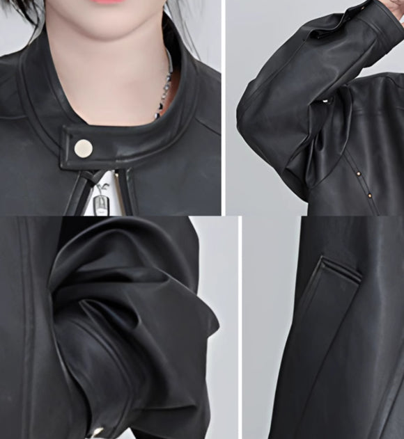 Jaqueta de Couro PU Estilo Retrô com Rebites - Design Vintage Desgastado