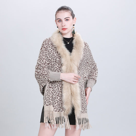 Chal Tejido con Cuello de Pelaje Sintético para Otoño e Invierno - Image 3