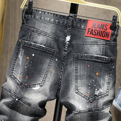 Jeans para Hombre con Parches Elásticos y Detalles Pintados a Mano - Image 4