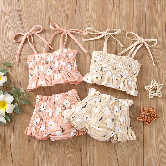 Conjunto de Dos Piezas Niña con Pantalón Suspender Estampado Floral