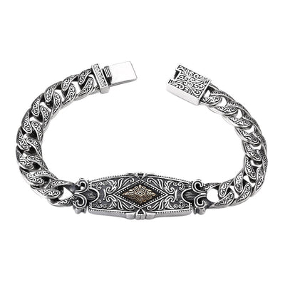 Pulsera de Plata Esterlina Patrón Hierba Tang Tipo Grueso para Hombre - Image 6
