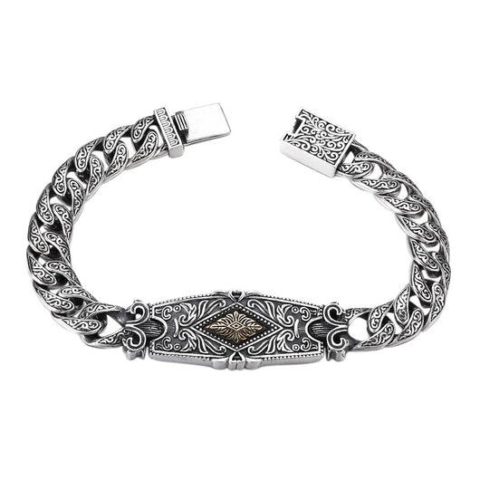 Pulsera de Plata Esterlina Patrón Hierba Tang Tipo Grueso para Hombre - Image 6