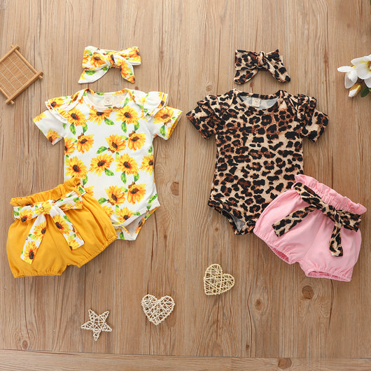 Conjunto para Bebé Niña Estampado Girasol Manga Corta
