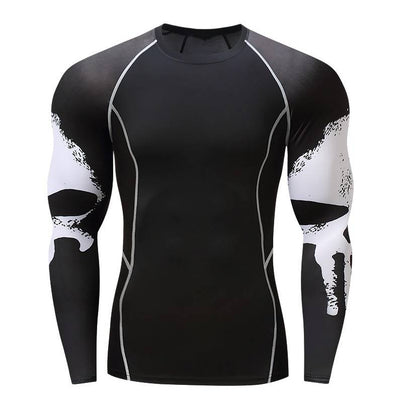 Playera Deportiva Manga Larga con Diseño Calavera - Ajuste Compresión Quick Dry para Hombre