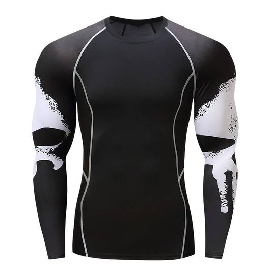 Playera Deportiva Manga Larga con Diseño Calavera - Ajuste Compresión Quick Dry para Hombre
