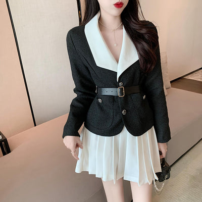 Conjunto de Falda Plisada Alta y Chaqueta Corta con Cinturón - Image 9