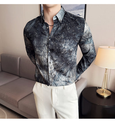 Camisa Tie-Dye Estampada Manga Larga Slim Fit para Hombre - Image 10