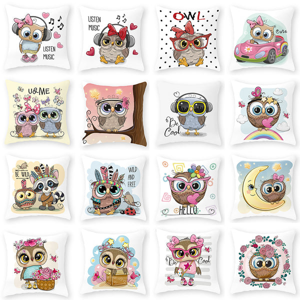 Funda de Almohada Suave con Diseño de Búho Melocotón