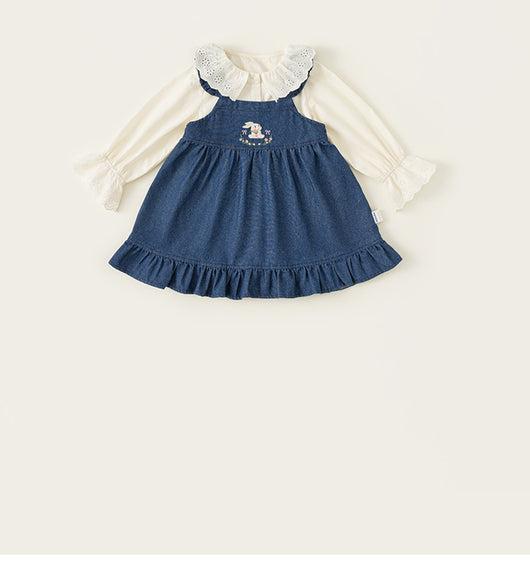 Conjunto Infantil Primavera: Blusa Denim y Falda Manga Larga - Image 17