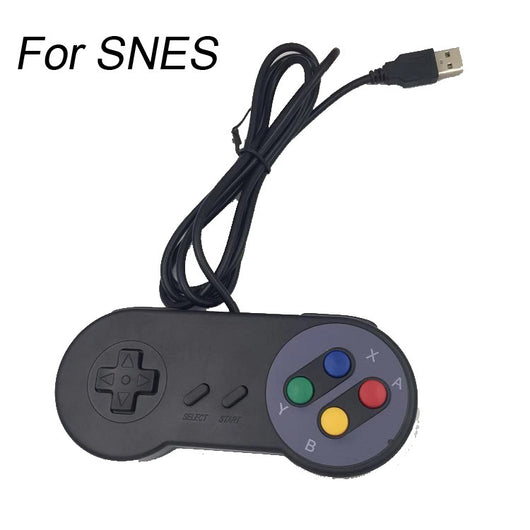 Black USB game controller with a classic SNES-style design, featuring a D-pad and colorful action buttons. - Image 3