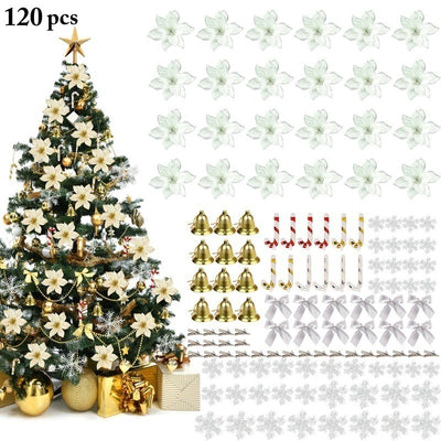 Set de 120 Flores Navideñas Colgantes para Árbol de Navidad