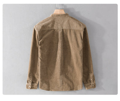 Camisa Retro de Pana para Hombre con Cuello Mao de Manga Larga - Image 12