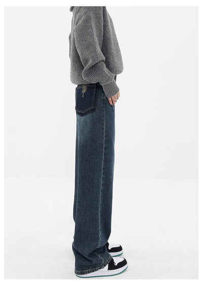 Pantalones Vaqueros Retro Azul Degradado Cintura Alta Rectos Casuales para Mujer - Image 23