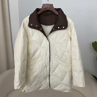 Abrigo Retro de Plumón de Pato Blanco para Mujer - Corte Holgado con Cuello Mao - Image 7
