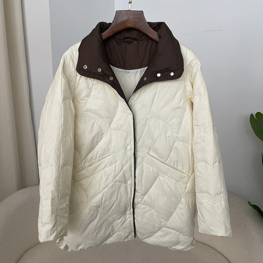 Abrigo Retro de Plumón de Pato Blanco para Mujer - Corte Holgado con Cuello Mao - Image 7