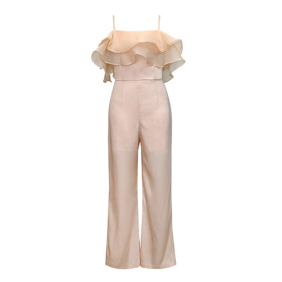 Jumpsuit Ancho de Volantes con Cuello Fruncido - Estilo Callejero