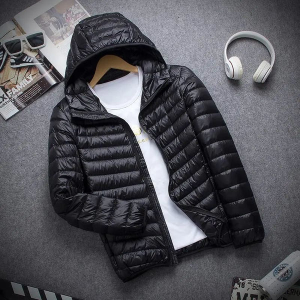 Chaqueta Acolchada Ultraligera con Capucha y Cuello Parado para Hombre
