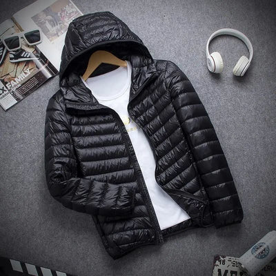 Chaqueta Acolchada Ultraligera con Capucha y Cuello Parado para Hombre